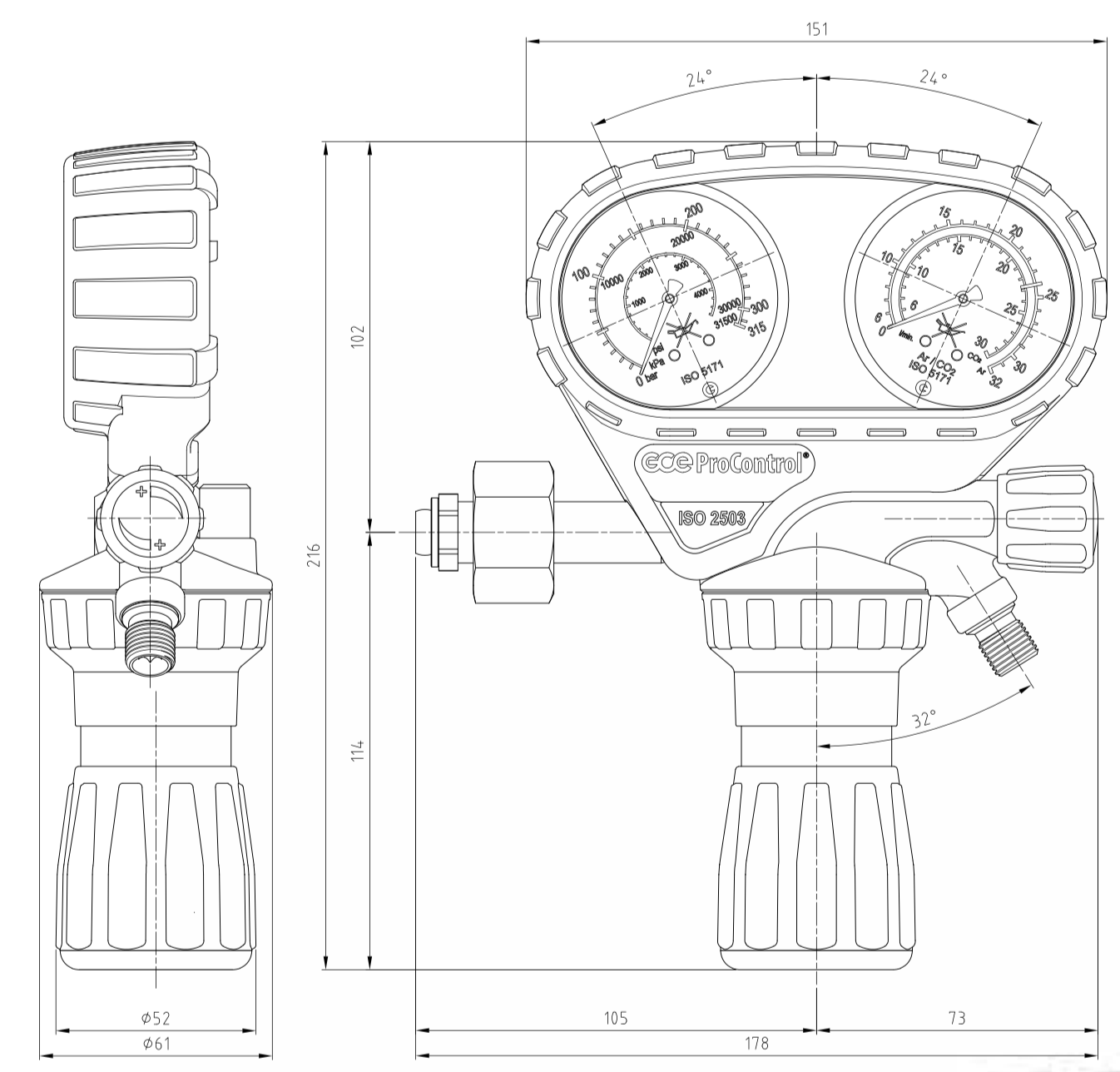 Редуктор газовый   ProControl NITROGEN 200/10 бар, вх. DIN 9 (G3/4"), вых. G1/4"